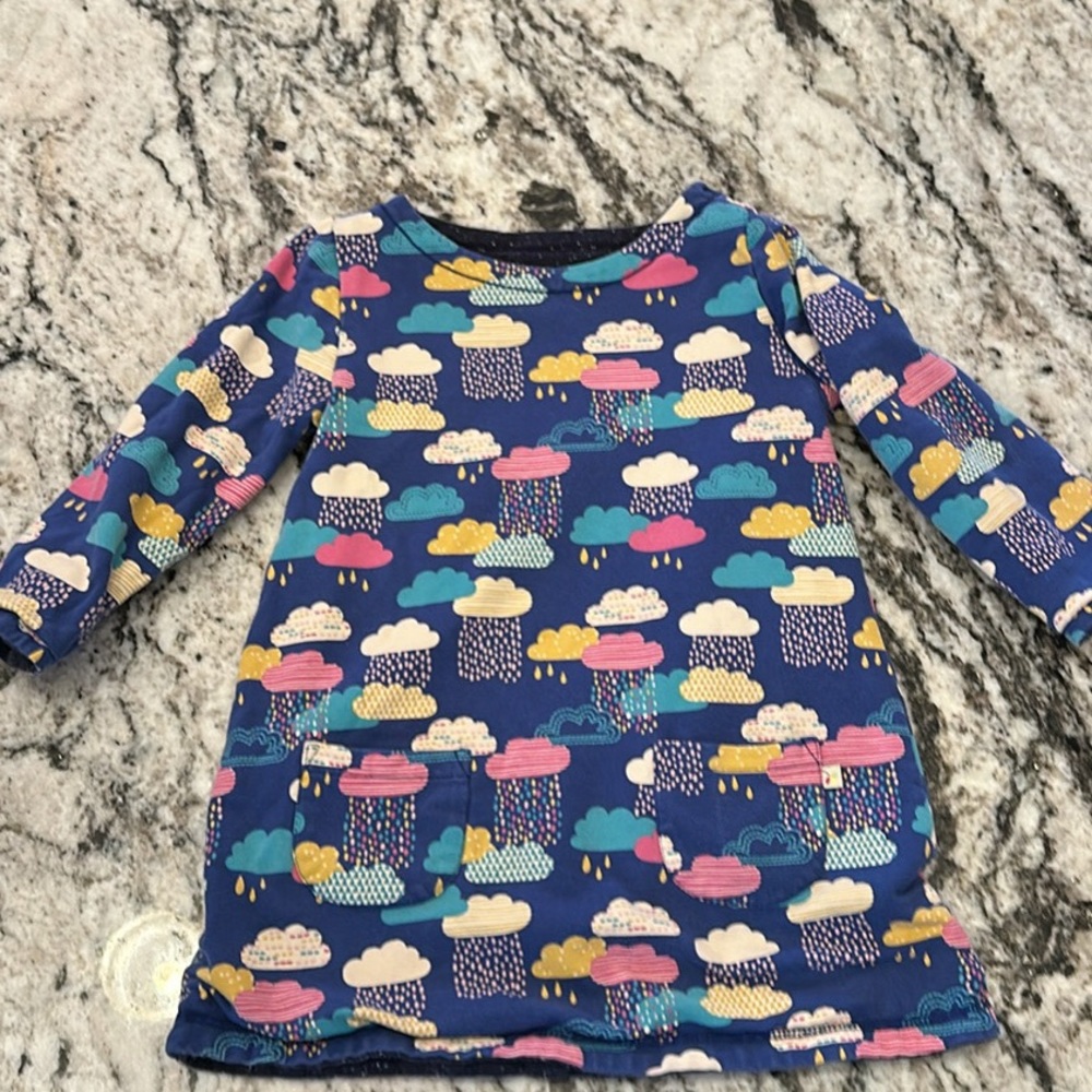T2-3 Cotton reversible rain cloud/rainbow dress with pockets